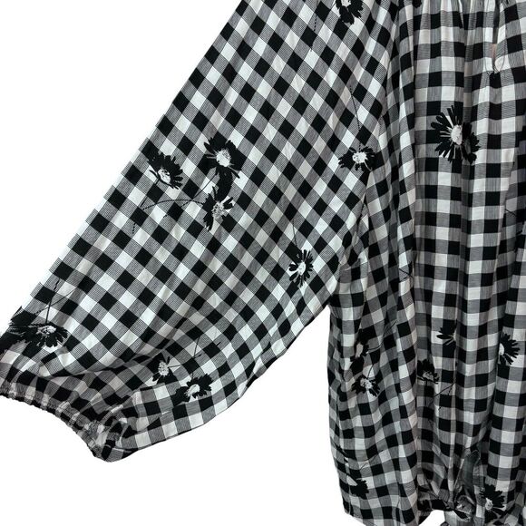 NWTAllison Daley $69 Gingham Floral Blouse Balloon Sleeve Tie Top Plus Size 3X - Picture 5 of 10